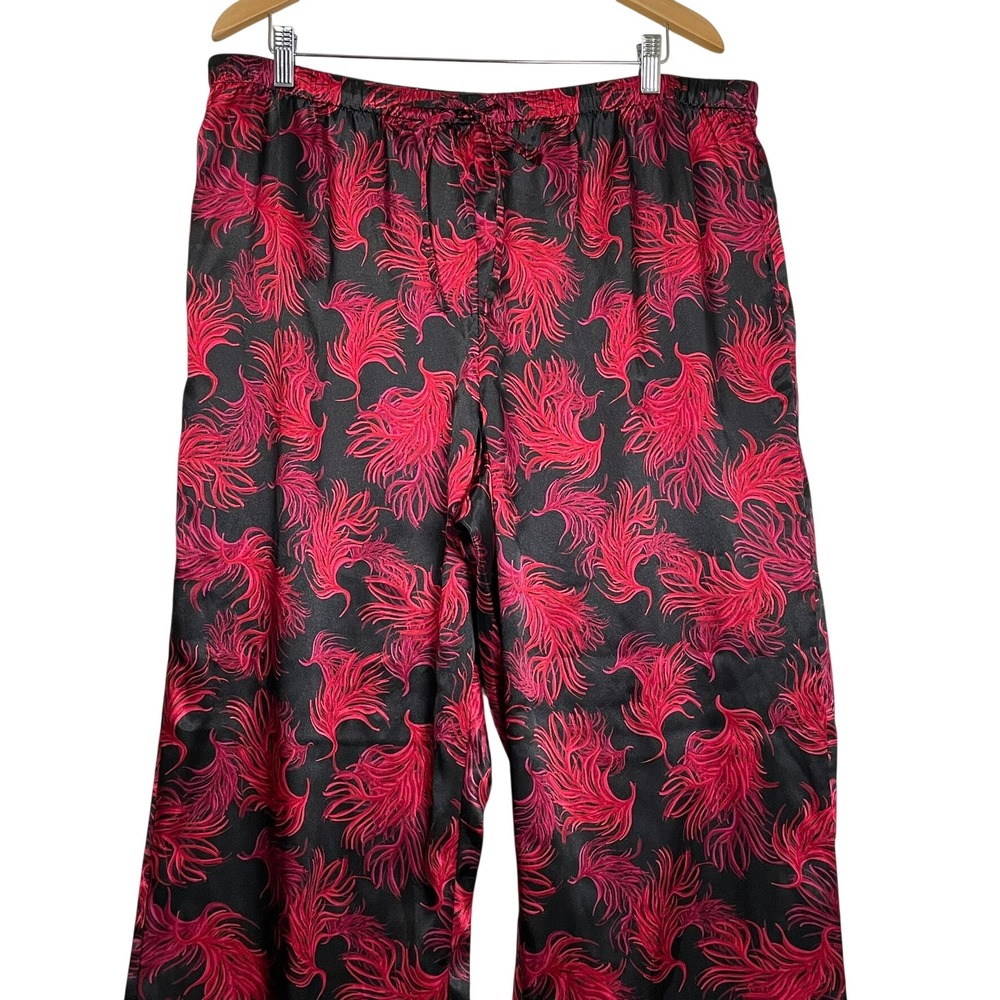 Cacique Pajama Pants Size 18/20 Black Red Feather Print Lounge Wide Leg - Picture 5 of 11